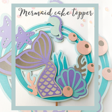Pinfliers Mermaid/Under The Sea/Ocean Theme Birthday Decorations for Girls,Paper Mermaid Cake Topper,1,Happy Birthday Cake Topper,Blue/Purple,Party Cake Toppers for Cake Decoration